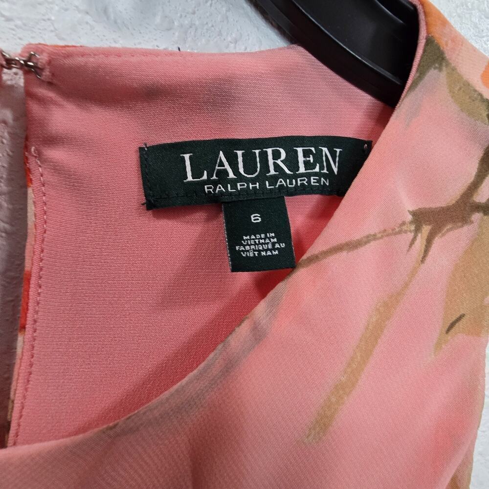 Ralph Lauren Line-A Mini Dress Salmon Floral Sleeveless Resort Party Size 6 - Picture 4 of 9
